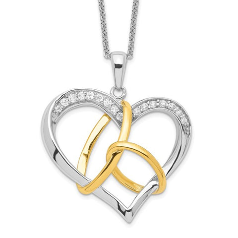 Sterling Silver Gold-plated CZ To Have And To Hold 18in Necklace