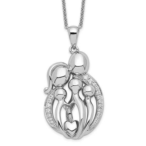 Sterling Silver Rhodium-plated CZ Family of 5 Gathering 18in. Necklace