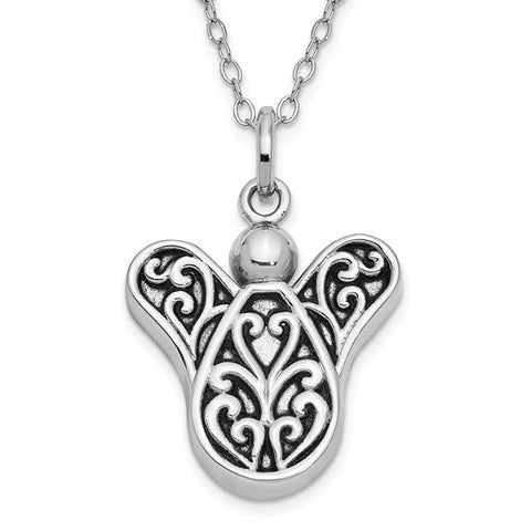Sterling Silver Rhodium-plated Antiqued Another Angel Ash Holder 18in. Necklace