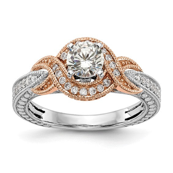 Peg Set White/Rose Gold Diamond Semi-mount Criss-Cross Engagement Ring