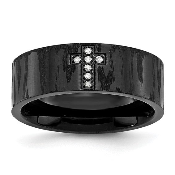 Stainless Steel Polished/Matte Black IP-plated 1/20ct Diamond Cross Band
