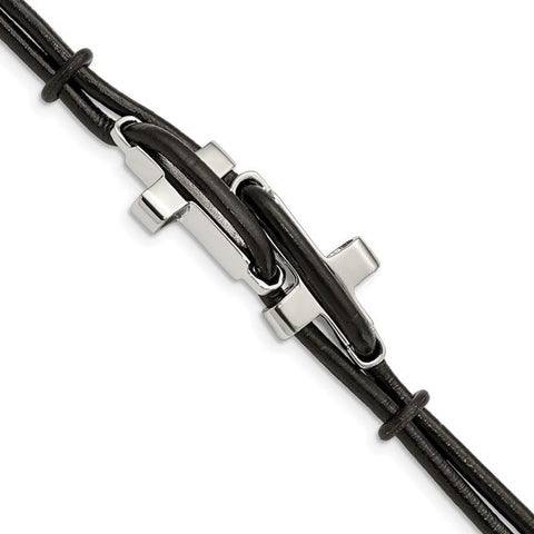 Stainless Steel Cross Leather Bracelet
