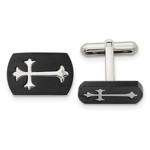 Stainless Steel Brushed and Polished Black IP-plated Cross Cufflinks