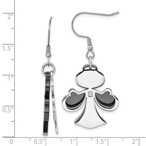 Stainless Steel Black-plated with CZ Angel Dangle Earrings