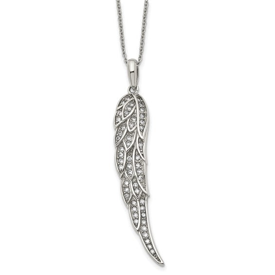 Stainless Steel Polished with CZ Wing 20in with 2in ext Necklace