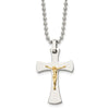 Two-Tone Steel and 14K Crucifix Cross Necklace -Curved