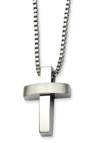 Stainless Steel Brushed and Polished 3D Rounded Cross Pendant