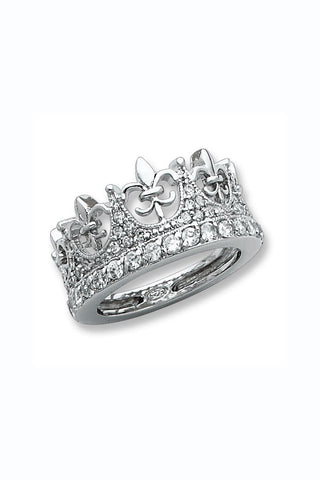 Sterling Silver Rhodium-plated Fancy Multistone CZ Crown Ring (Sizes 6 to 8)
