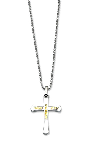Two-Tone Steel and 14K Cross Necklace-Abstract