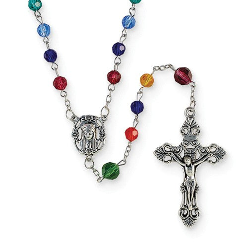 Italian Multi-Color Cathedral Window Glass Rosary