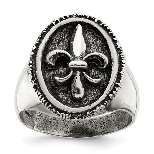 Sterling Silver Antiqued Fleur De Lis Ring-One Size (Approx size 11)