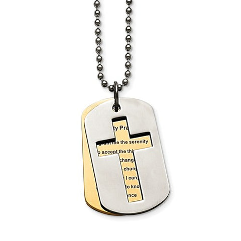 Stainless Steel Polished Yellow IP-Plated Serenity Prayer Necklace