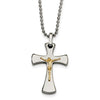 Two-Tone Steel and 14K Crucifix Cross Necklace -Curved