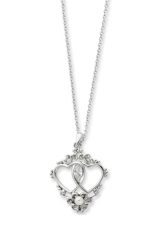 Two Hearts, One Love Pearl CZ Pendant