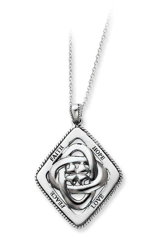 Sterling Silver Rhodium-plated Antiqued Family Blessings 18in Necklace