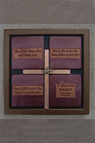 Ceramic 4-tile Scripture Plaque - Cross Copper