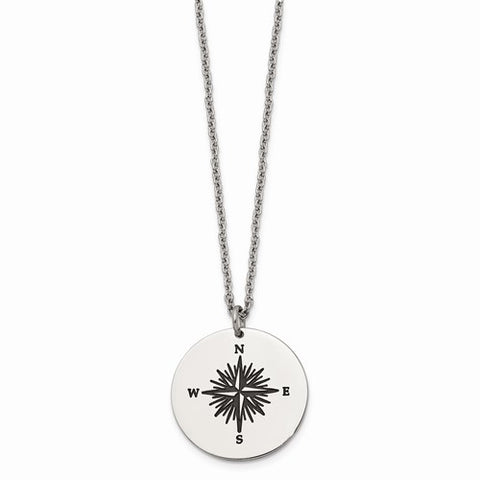THOSE WHO WANDER Compass Necklace Stainless Steel Polished Enamel