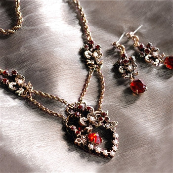 Victorian Garnet Sweetheart Necklace and Earring Set