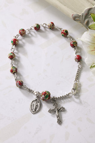 Red Cloisonne Rosary Bracelet