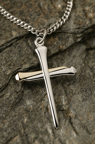 Sterling Silver Two Tone Nail Cross Necklace