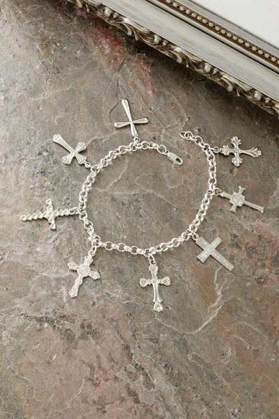 Sterling Silver Crosses Charm Bracelet