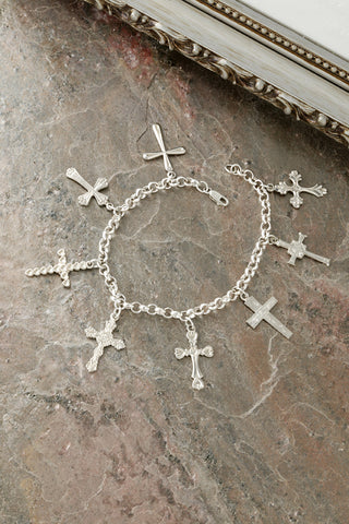 Sterling Silver Crosses Charm Bracelet