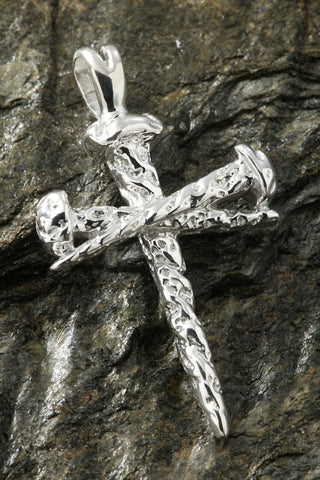 Sterling Silver Nail Design Cross Pendant
