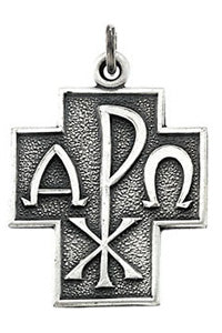 Sterling Silver 24.5x22 mm Alpha Omega Cross 24" Necklace