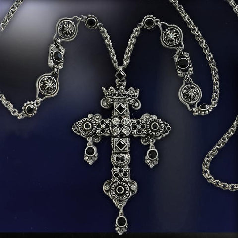 Queens Jewel Cross Necklace ~ Black/Silver