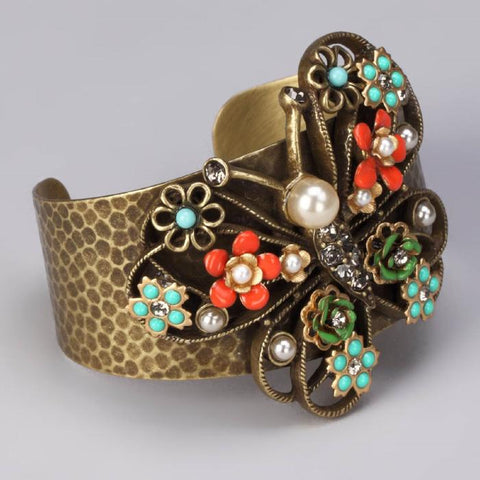 Butterfly and Flowers Cuff Bracelet