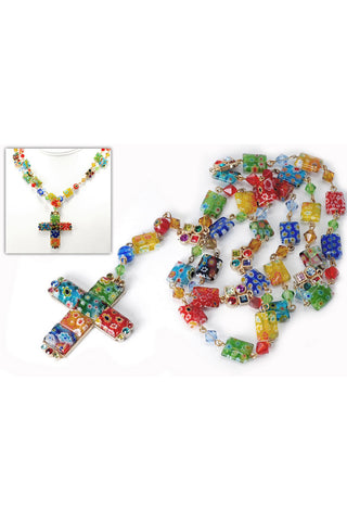 Candy Glass Square Rosary Cross Pendant