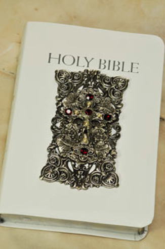 NAB Catholic White Leather Holy Bible with Ruby Crystals
