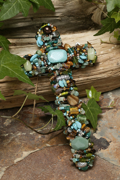 Turquoise & Tiger's Eye Gemstone Wall Cross-Choose from 3 sizes-7", 9" or 12"
