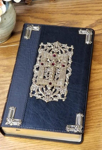 KJV Adorned with Ornate Brass with Red Stones - Giant Print