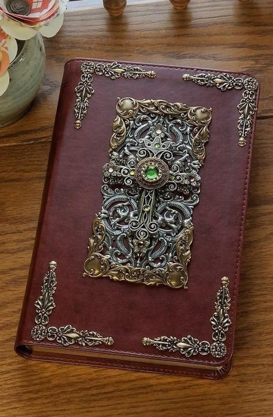 NKJV Peridot Crystals Decorated Cross Bible - Brown