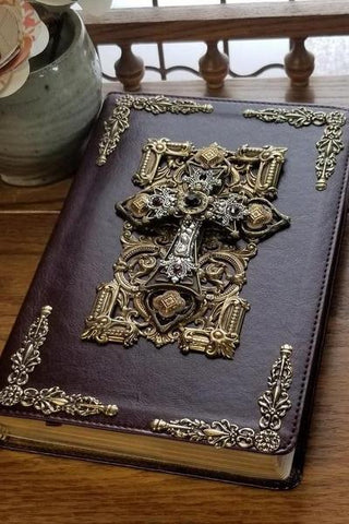 KJV Jeweled Thinline Large Print Bible with Amethyst Crystals Brown