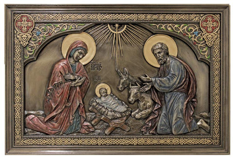Nativity scene hand-painted cold cast bronze
