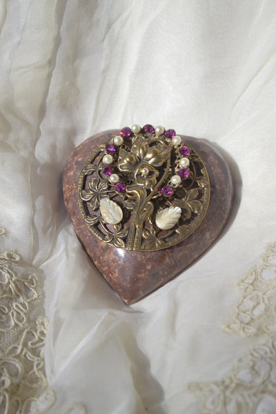Heart Paperweight Flower - Magenta and Faux Pearl Stones