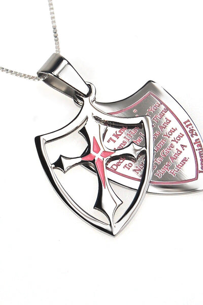 Pink 2 Piece Shield Cross I Know Necklace Jeremiah 29:11