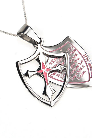 Pink 2 Piece Shield Cross I Know Necklace Jeremiah 29:11