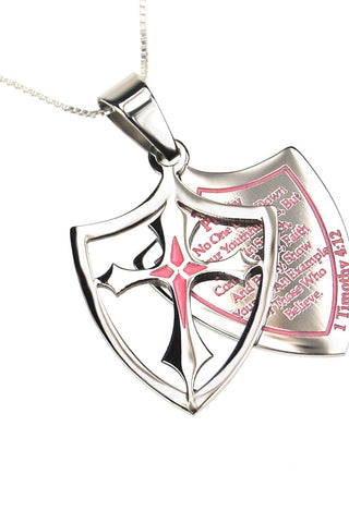 2 Piece Shield Cross Purity Necklace  1 Timothy 4:12 - Pink