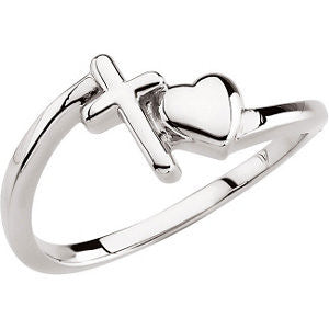 Sterling Silver Cross & Heart Purity Ring