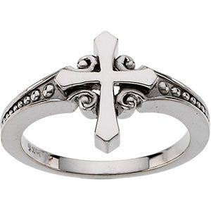 Sterling Silver Embellished Cross Ring - One Size (Approx Size 7)