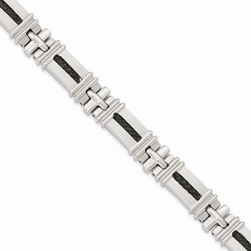 Stainless Steel and Black Plated Cross Bracelet