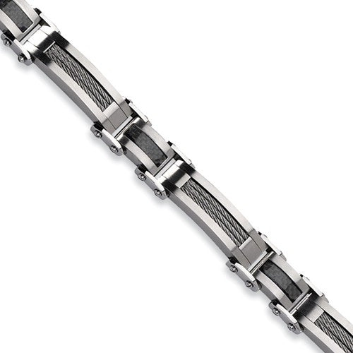 Stainless Steel Black Carbon Fiber Inlay Bracelet