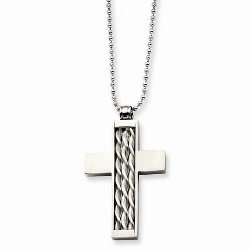 Stainless Steel Silver Inlay Cross Pendant