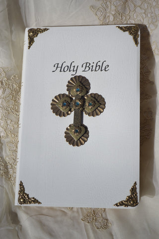 NAB Jeweled Teal First Communion Bible - White